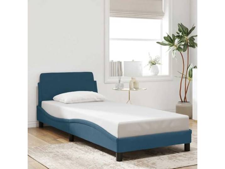 Samt Bettgestell mit Stützbeinen für erholsamen Schlaf Blau 80x200 cm Bettgestell mit Kopfteil Dover Blau 80x200 cm Samt Metall Lattenrost Stabil Modernes Design Schlafzimmer Möbel