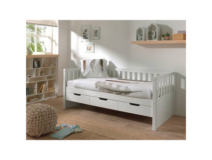 Vipack Stauraumbett, Weiß, Holz, Kiefer, 90x200 cm, Lattenrost,nicht verstellbar, Schlafzimmer, Betten, Stauraumbetten