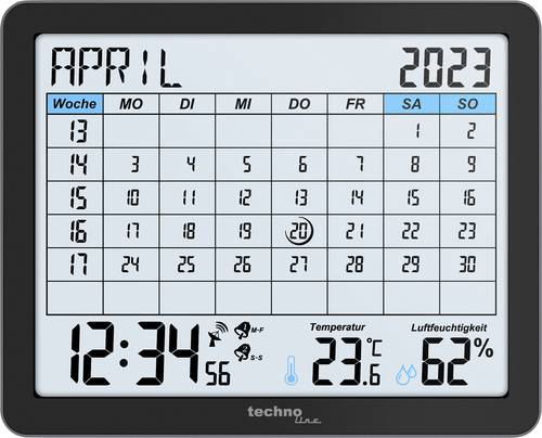 Techno Line WT2600 Funk Kalender Schwarz Alarmzeiten 2