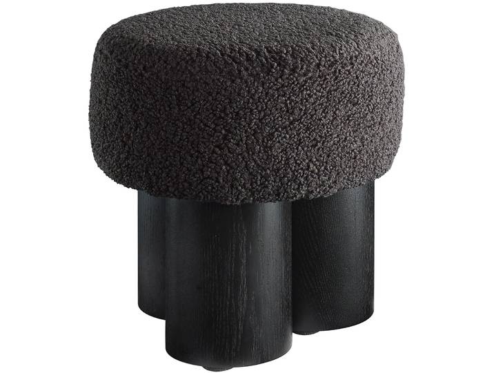 Sitzhocker SALESFEVER mit Teddyfell-Sitzfläche – Grosser Plüsch-Pouf , grau (schwarz, grau), B:50cm H:49cm T:50cm, MDF, Eschenholzfurnier, Teddyfell (100% Polyester), Hocker, Sitzhocker, Weicher Design-Hocker für Wohnzimmer & Schlafzimmer