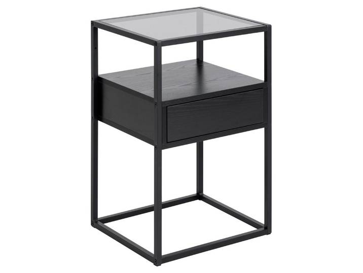 ACTONA GROUP Nachttisch in Grau, Glas, MDF, Stahl - 40x60x35cm (BxHxT)