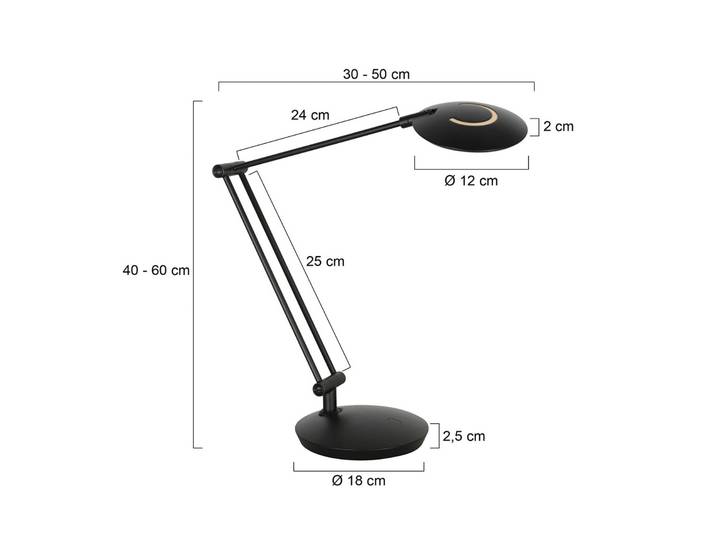 Bureaulamp Zenith, dimbaar, zwart, Werkkamer / Kantoor, metaal, Modern, bureaulamp