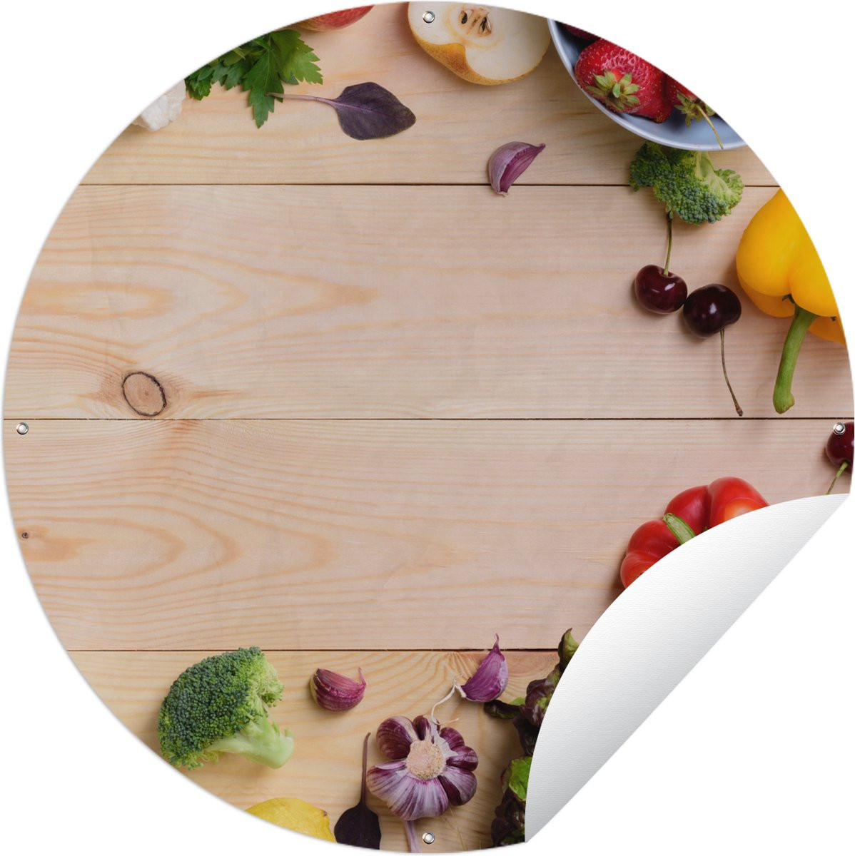 Ronde Tuinposter Tuincirkel Fruit Aardbeien Paprika Keuken 90 x 90 cm