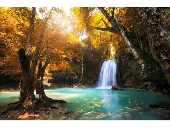 Fototapete PAPERMOON Waterfall in Kanchanaburi, Thailand , bunt, B:1,5m L:1,11m, Vlies, Tapeten, Fototapete