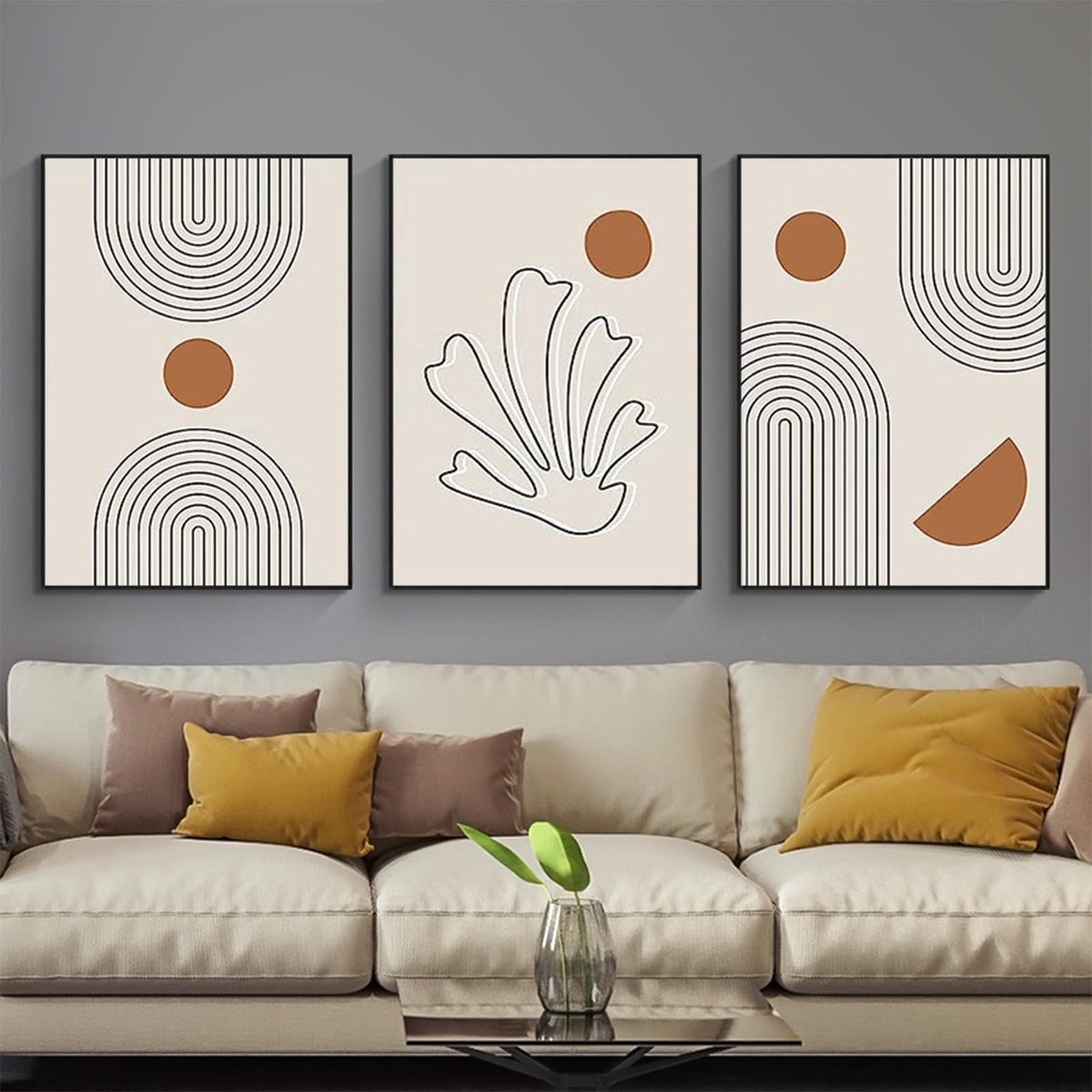 Solidchoice - Set van 3 Abstracte Botanische Canvas Posters voor Wanddecoratie
