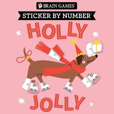 Brain Games - Sticker by Number Compact Edition: Holly Jolly 7x7 Inches Christmas Stocking Stuffer, Travel Size Activity Book for Adults & Kids 7+,