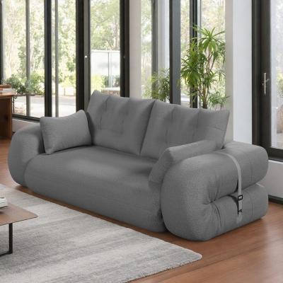 "78.7"" Sherpa Fleece 2-Seater 3-in-1 Foldable Sofa Bed with 4 Pillows and No Assembly Required"