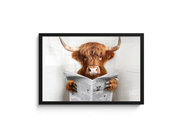 MuchoWow Poster MIT Rahmen Schottischer Highlander - Tier - Zeitung - Toilette 60x40 cm, Kastanienfarben, Papier, Rechteckig, 60x40 cm, gerahmt, Bilder & Rahmen, Bilder