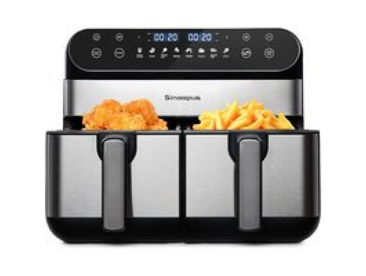 WOVREO Friteuse sans huile 10 L XXL Dual Zone double panier 2400 W LED Touchscreen 8 programmes Noir