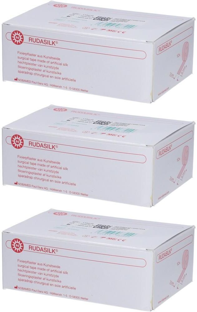 Rudasilk Fixierpflaster 2,5 cmx9 m o.Seitenschei. x3 3x12 St Pflaster
