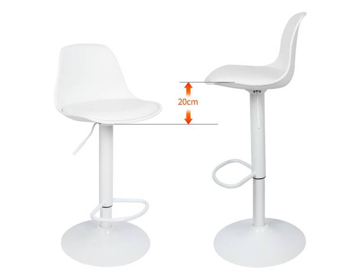 Tabouret de bar - WILLONIN - Réglable en hauteur - Dossier - 360° - Lot de 2 - Blanc+Noir