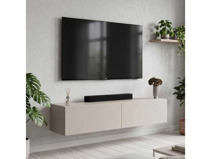 Planetmöbel West TV-Schrank, Fernsehtisch 140 cm lang, TV-Board für Fernseher bis 65 Zoll, TV Board viel Stauraum, lowboard hängend, Fernsehschrank 140 x 30 x 37,5 cm, kaschmir