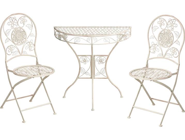 BELIANI Balkonset Hellbeige Eisen 3-teilig Romantisches Französisches Design Halbrunder Tisch mit 2 Stühlen Zusammenklappbar Garten Outdoor Terrasse
