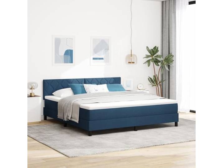 SKTQYQO Boxspringbett mit blauer Matratze Bettgestell für Schlafzimmer Bettrahmen für Hotels und Studien 180x200cm Stoff