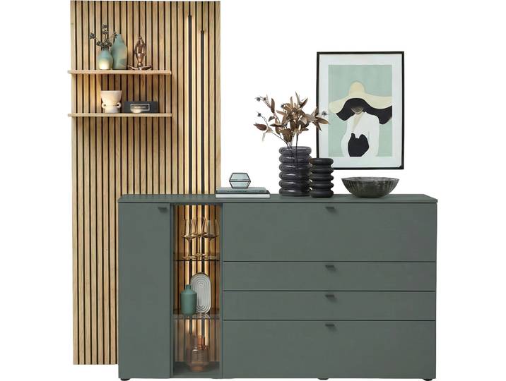 Venjakob Kombination Sideboard/Paneel VANYA, grün, Holznachbildung