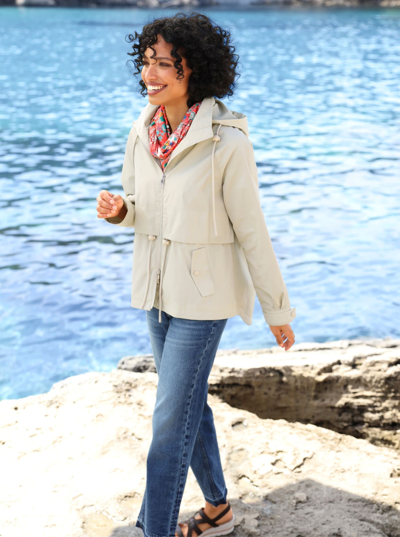 Outdoorjacke HEINE, Damen, Gr. 50, sand, 100% Polyester, unifarben, Jacken Outdoorjacke sand 50