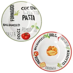 2er Set Pastateller mit Dekor 1x Grün & 1x Rot 26,5cm - 27020606