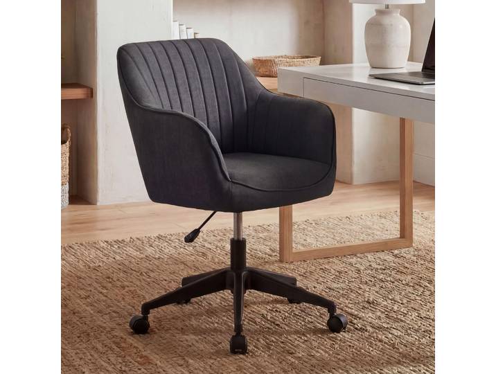 FineBuy Chaise de bureau MIAMI\, tissu anthracite\, chaise pivotante avec dossier\, charge maximale 120 kg\, chaise de bureau rétro\, fauteuil pivotant\, roulettes\, chaise design à coque\, confortable\, chaise pour ordinateur