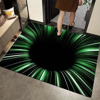 Fußmatte mit 3D-optischer Illusion, grünem Wirbeltunnel-Design, 2D-Flachdruck, atemberaubender moderner Akzentteppich für den Eingangsbereich