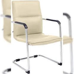 DELUKE® Besucherstuhl SEATTLE - 92x56x60cm, Creme | Kunstleder | Metall Gestell | Konferenzstuhl Wartezimmerstuhl