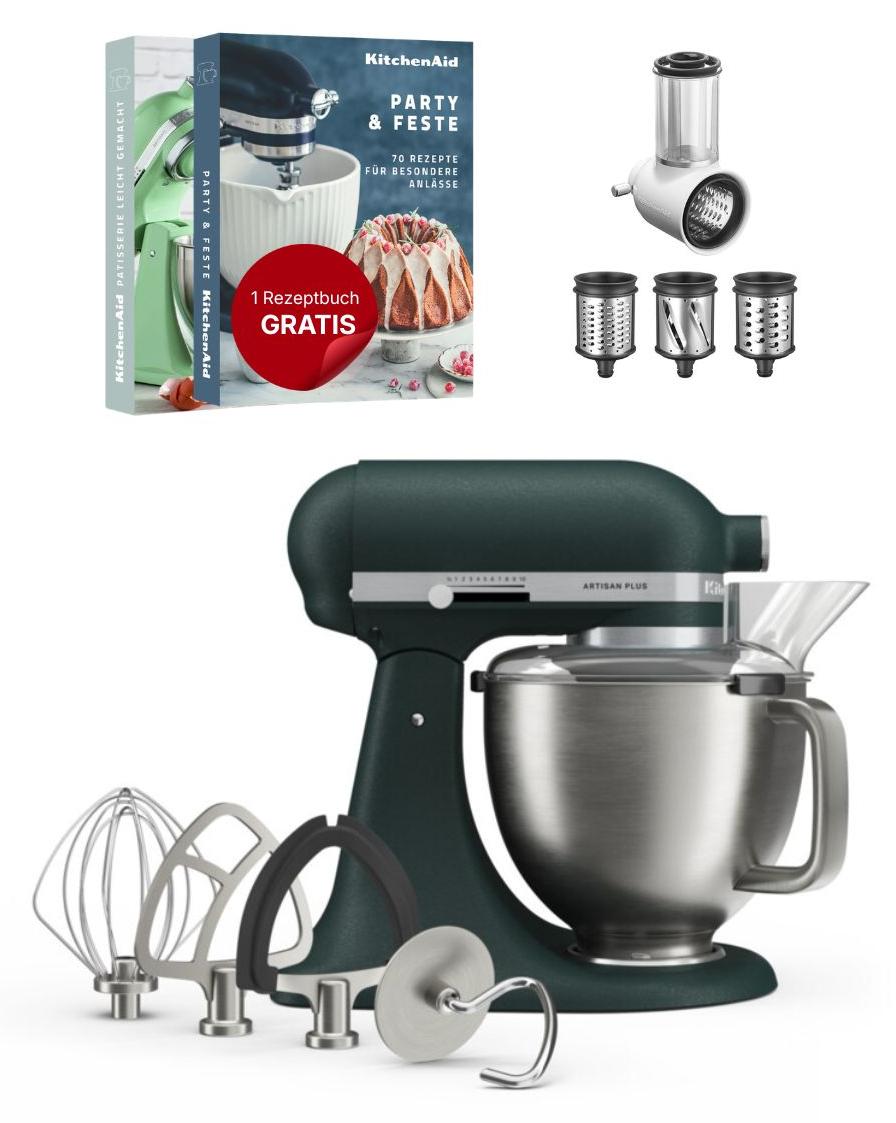 KitchenAid 4,7 L 5KSM50 Artisan Plus Küchenmaschine Beginnerset mit Gemüseschneider Pebbled Palm