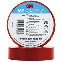 3M Temflex 165 Vinyl Elektro-Isolierband, 19mm breit, 25m lang, rot