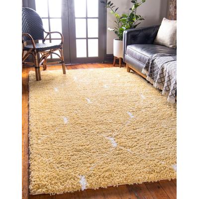 Hochflor-Teppich "Temara Shag, LAGERRÄUMUNG", gelb (gelb, elfenbeinfarben), B:152cm H:51mm L:244cm, Polypropylen (PP), MYFLAIR MÖBEL & ACCESSOIRES, Teppiche, gewebt, Rauten Design, weich & kuschelig