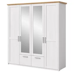 KLEIDERSCHRANK weiß Lärche, Eiche Artisan Landhaus, Drehtürenschrank 4-türig mit Spiegel
