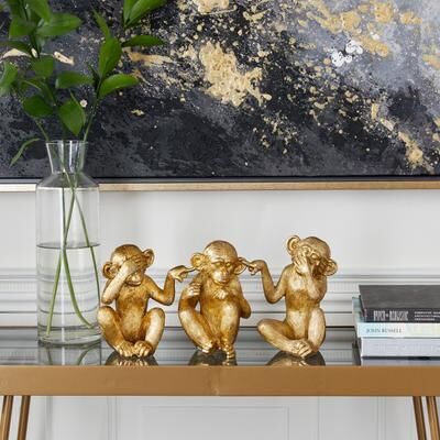ARCILLA ELEMENTAL Gold Polystone See No Evil Animal Decorative Sculpture (Set of 3)