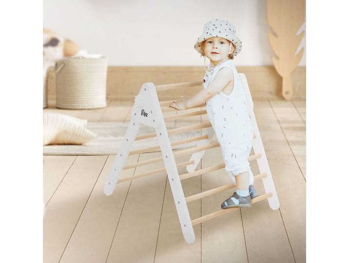 Joyz Kletterdreieck für Kinder ab 2 Jahre, Weiß, Klettergerüst Indoor aus Massivholz, Pikler Dreieck, Montessori Spielzeug