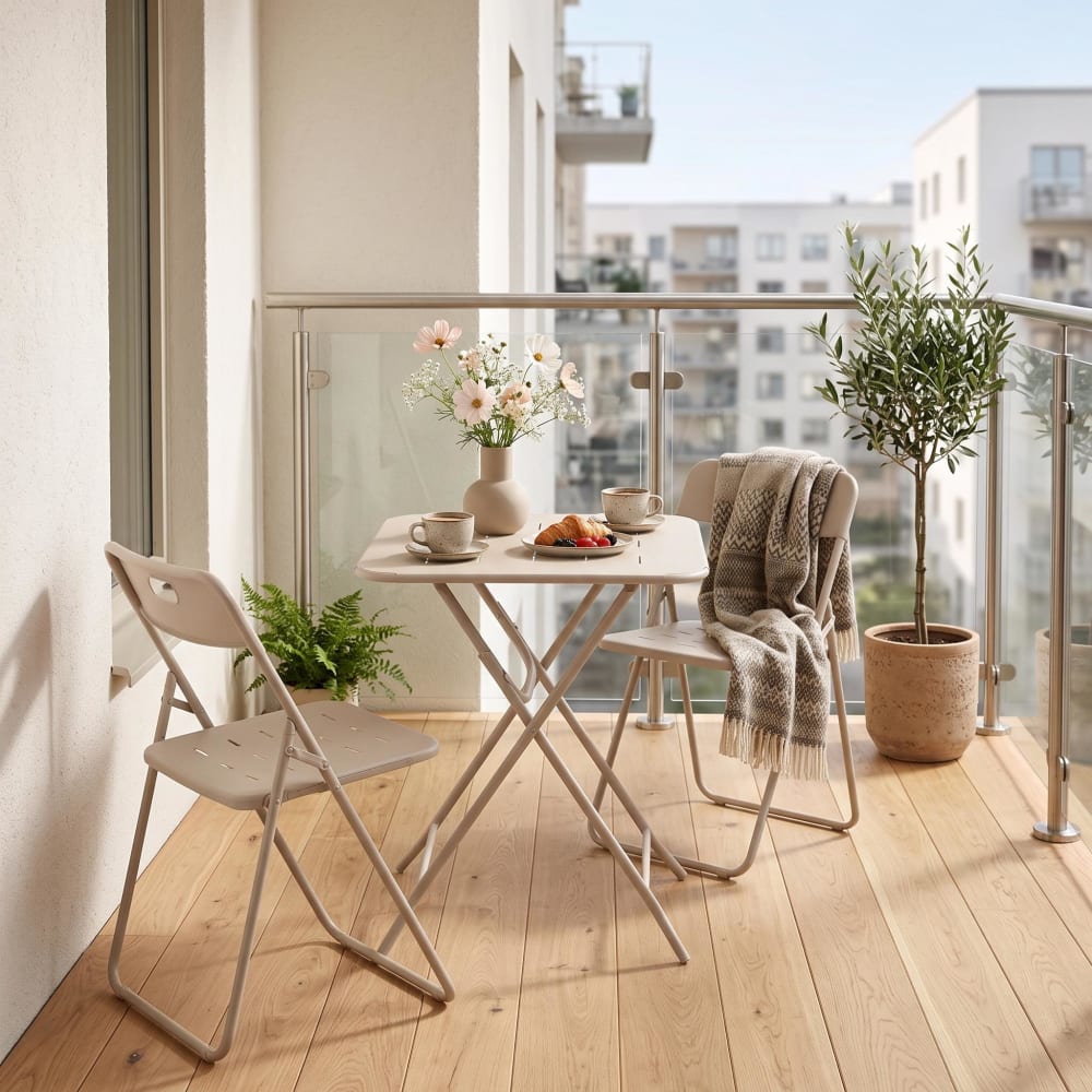 Meubles Cosy Ensemble bistro pliable 3 pièces extérieur, résistant intempéries Beige 60x73x60cm