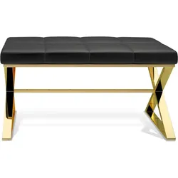Decor Walther Bank goldfarben mit Kunstleder-Kissen in Schwarz