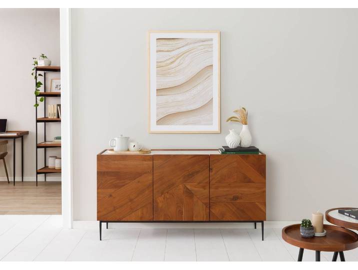 Sideboard Akazie 147x40x76 natur lackiert / Marmor weiß KARLSTAD #15