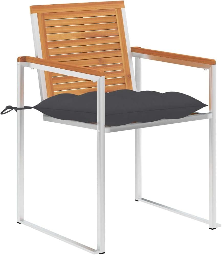 2er-Set Gartenstühle aus ölbeschichtetem Akazienholz mit Kissen und Edelstahl 304, rostbeständig, robust und pflegeleicht