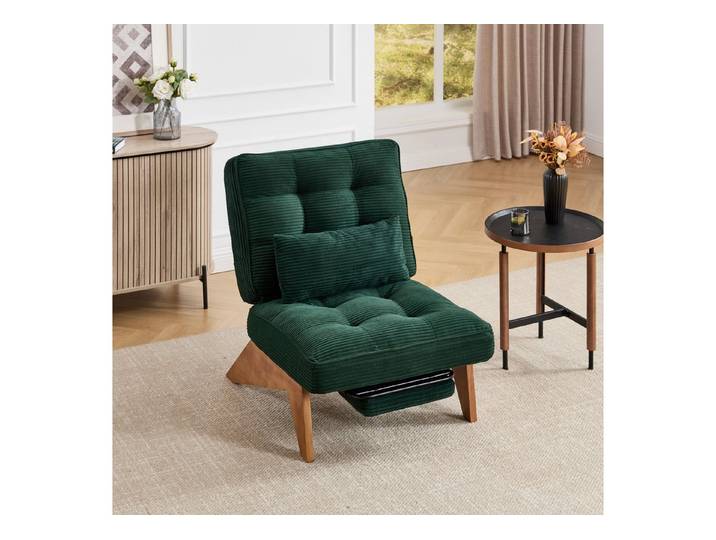 KLAM HOME Loungesessel Moderner Loungesessel mit verstellbarer Rückenlehne und Fußstütze (Ergonomischer Relaxsessel mit Massivholzbeinen), Inklusive Lendenkissen für Wohnzimmer und Homeoffice
