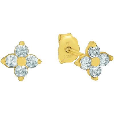 Paar Ohrstecker AMOR "Blume", gold (gelbgoldfarben, weiß, weiß), Ohrringe, Damen, Gelbgold 375, mit Zirkonia (synth.)