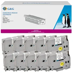 10 G&G Schriftbänder kompatibel zu Brother TZe-221