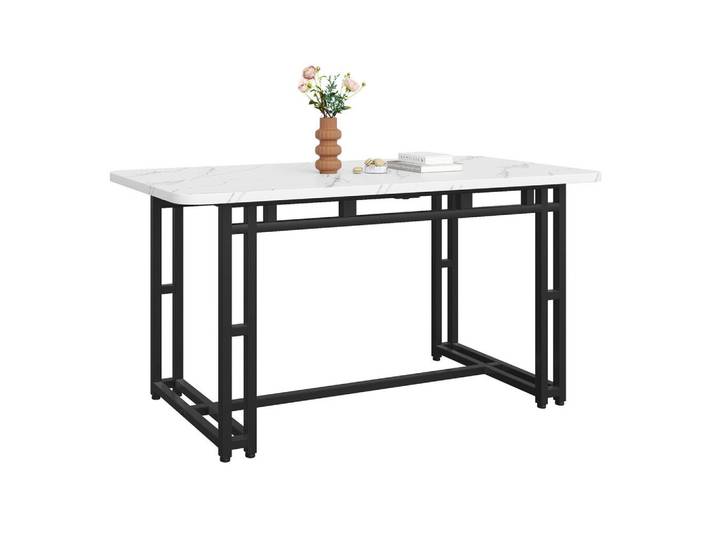Okwish Esstisch 120/70 cm schwarz mit Metallbeinen luxuriös, Weiß, 70x74x120 cm, Esszimmer, Esstische