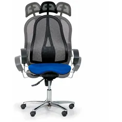 Orthopädischer Bürostuhl EXETER NET mit Kopfstütze, blau
