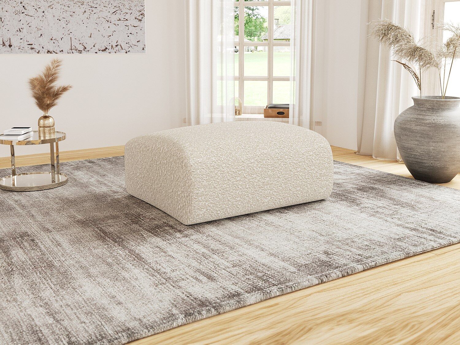 Unique Puf de tela bouclé blanco -  POGNI de Maison Céphy