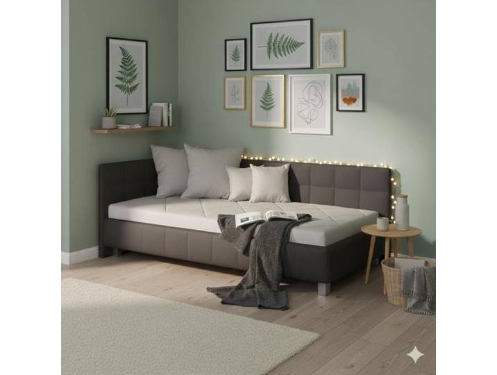 Polsterliege Nuca Kunstleder mit Bettkasten Seitenteil links 76x214x115cm Dunkelgrau Relaxfunktion klassischer Stil
