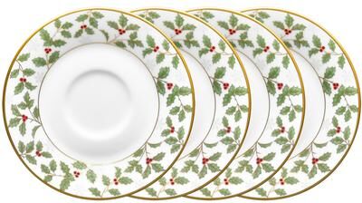 "Noritake Holly & Berry Gold Set of 4 Saucers, 6"""