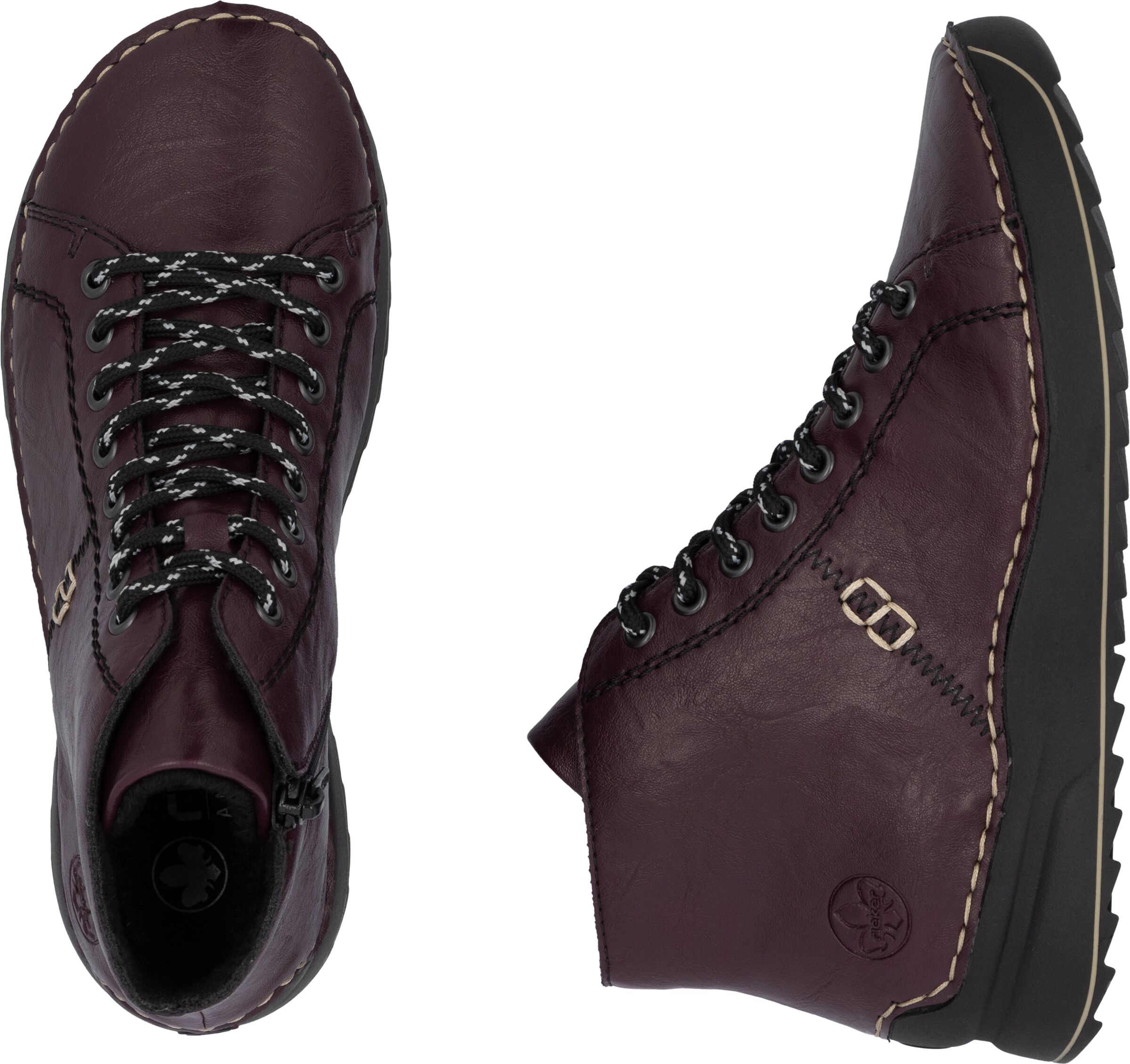Schnürboots RIEKER, Damen, Gr. 38, wärmend, lila (brombeere), Lederimitat, unifarben, Schuhe Schnürboots, Schnürstiefelette, High Top Sneaker, Plateauboots mit Profilsohle brombeere 38, wärmend