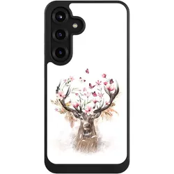 Nivocase Hülle für Samsung Galaxy S25+ Handyhülle NIVOcore Case Schwarz Blumen Hirsch Tiere (Samsung Galaxy S25+), Smartphone Hülle, Schwarz
