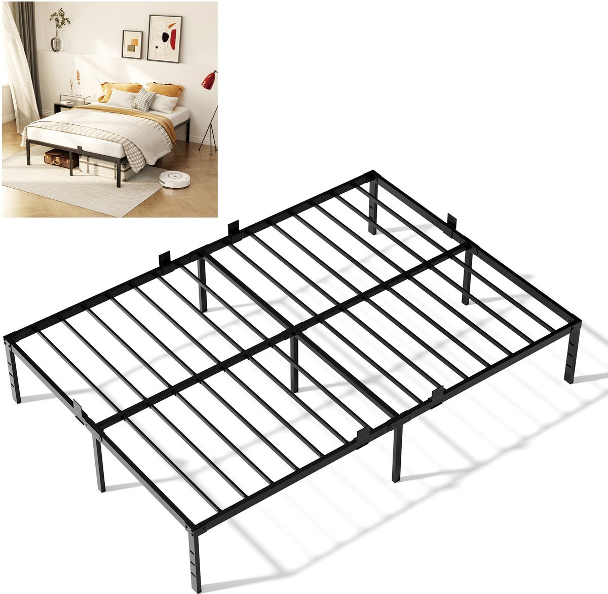 KUTAS Tweepersoonsbed met metalen bedframe en lattenbodem, 160 x 200 cm