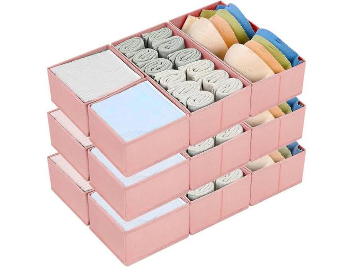 Schubladen Organizer faltbar für Kleiderschrank, 12-teilig Rosa, 15x9x30 cm, Schlafzimmer, Kleiderschränke, Schrankzubehör, Schubladen