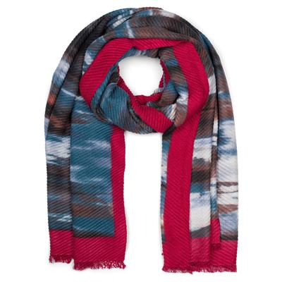 Schal STYLEBREAKER "Plissierter Schal mit Pinselstrich Muster", Damen, rot (bordeaux, petrol, blau), Obermaterial: 100% Polyester PES., Modisch, Modetücher Schal