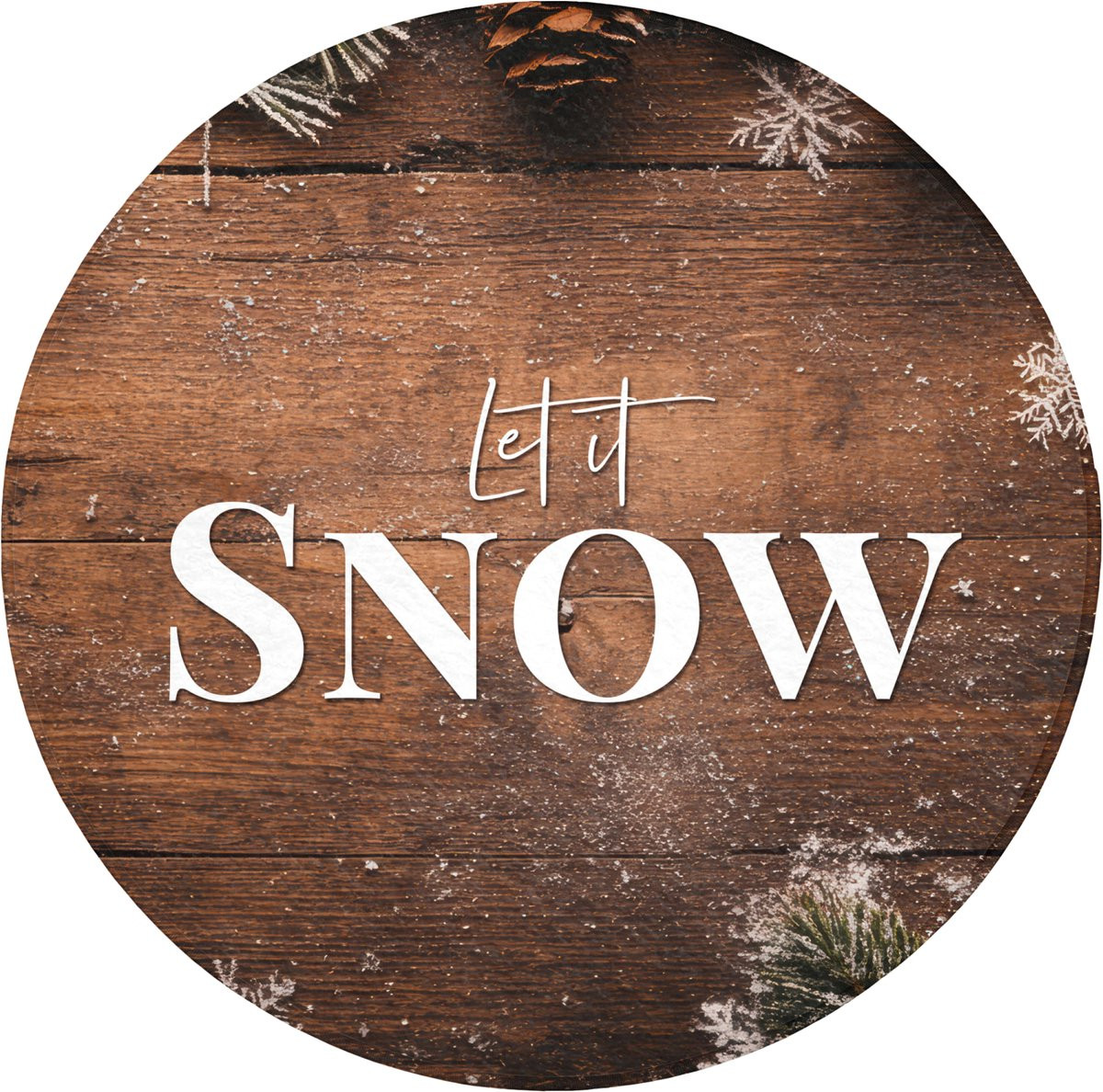 Antislip WC mat rond 70x70 cm - Sneeuw - Houtlook - Let it snow