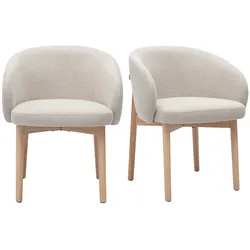 Stühle aus Stoff mit Velours-Effekt, strukturierte Optik, Beige und hellem Holz (2er-Set) TORVI