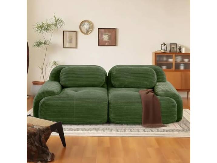 SoarFlash Modernes modulares Sofa, Kordtstoff-Oberfläche, Tiefe Sitzfläche + breite Armlehnen, werkfertig, 2-Sitzer Sofa, Vert foncé
